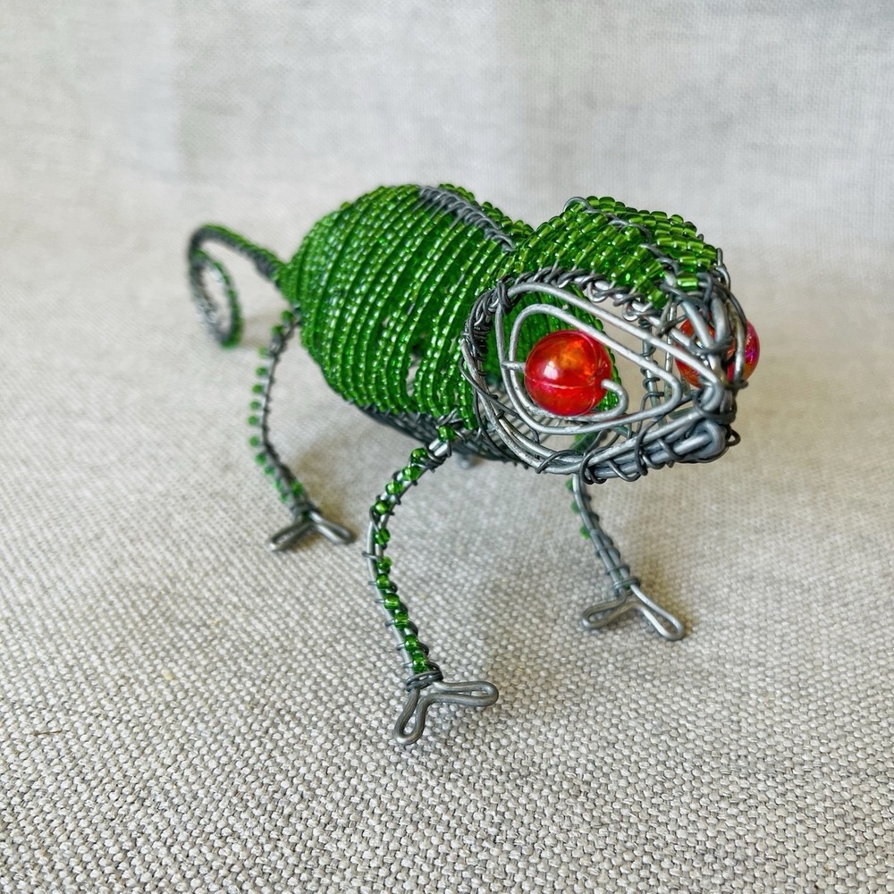 BEADWORX Grassroots Gecko Lizard Reptile Glass Beaded Wire Sculpture Red Eyes